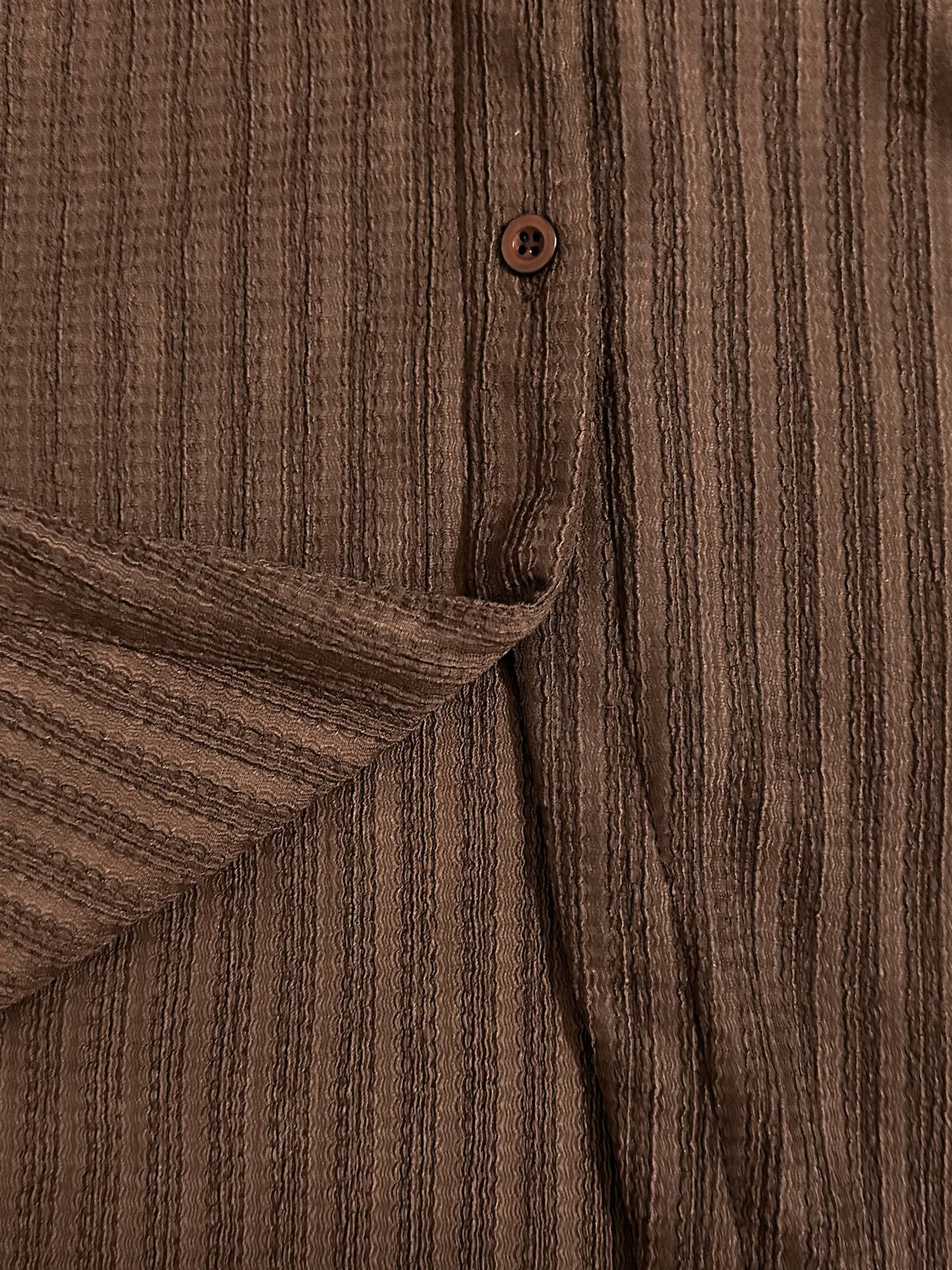 Y2K Women's Brown Bell Sleeve Blouse with Wave Trim - Button-Front Cardigan Style Shirt, Machine Washable Solid Color Top for All-Season Wear, Elegant Long Sleeve Button Blouses, Versatile Fashion, Floral Collar Design, Quali