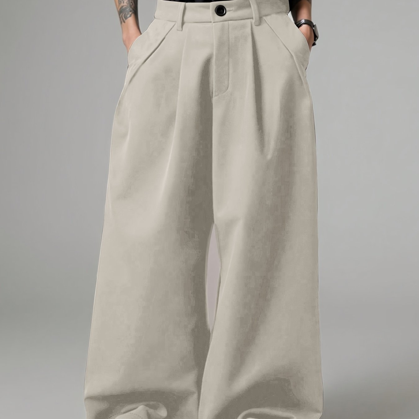 Men'S Loose Fit Solid Color Wide Leg Pants with Pockets - Casual, Soft, and Comfortable for Spring, Street Style, Casual Wear Pants|Wide Leg Trousers|Nonstretch Fabric