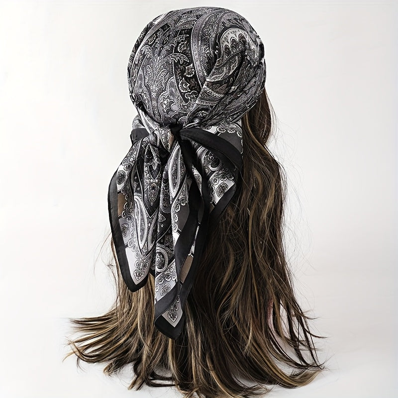 1pc Women's Luxurious Elegant Fashion Color Block Printed Bandana Scarf, 70*70cm, Suitable for Daily Wear, Best Choice for Gift