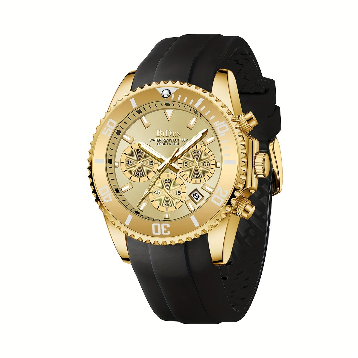 Men'S Sports Watch - Lightweight Silicone Strap with 6-Hand Chronograph, Analog Quarts Movement, 30M Water Resistant, Stopwatch, Calendar, Zinc Alloy Case, Electronic Drive, Non-Rechargeable Button Battery, Perfect for Casual