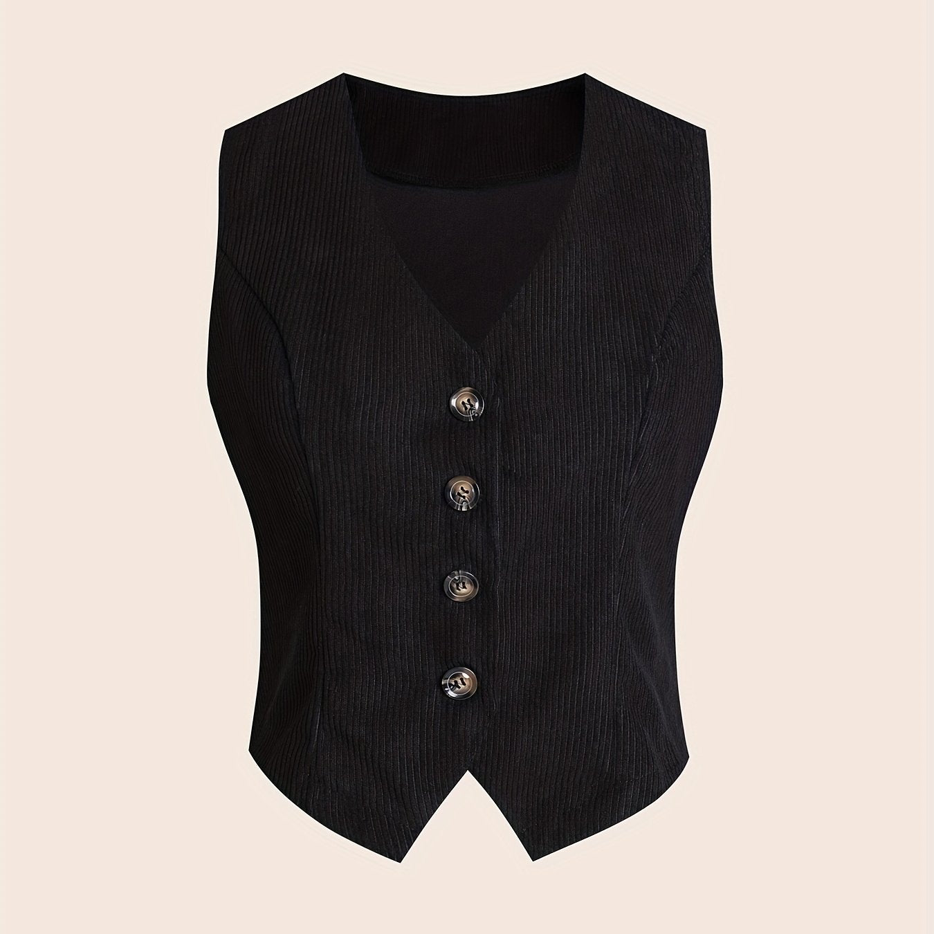 Solid Button Front Vest Suit Jacket Corduroy