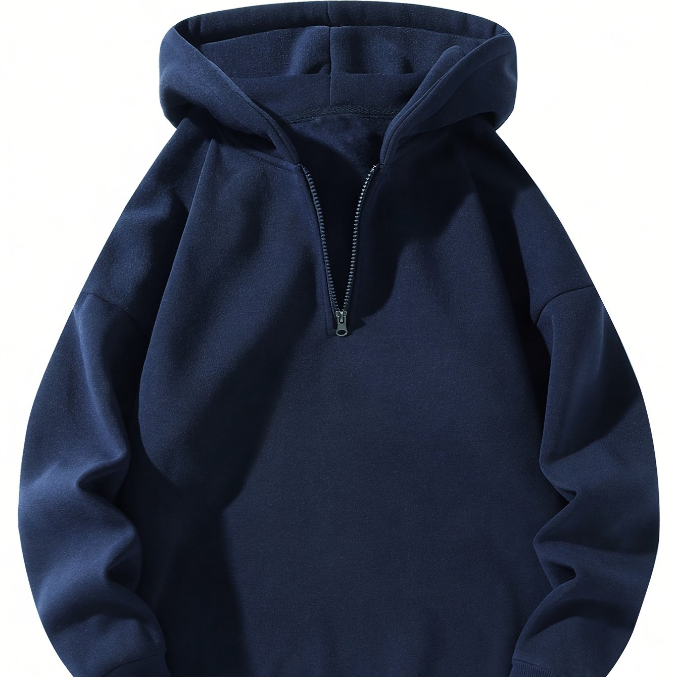 [Navy Blue Sweatshirt] Soft Polyester Navy Blue Hooded Sweatshirt | Full-Zip Design, Long Sleeve, Casual & Outdoor Wear for Spring/Fall