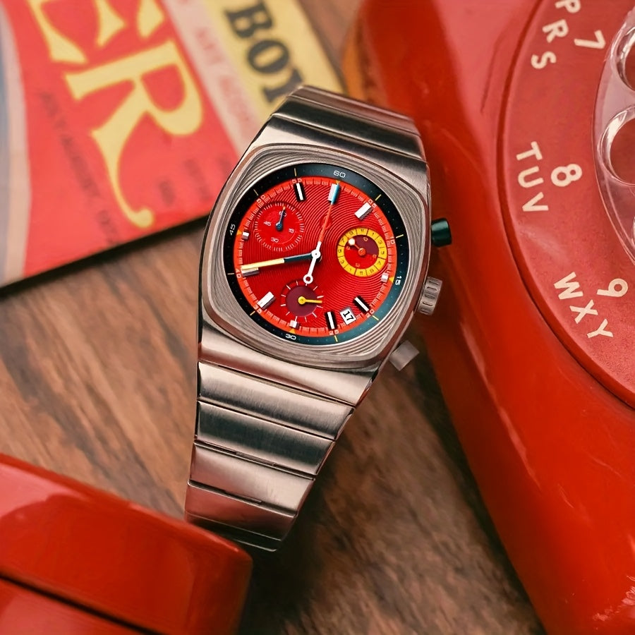 NASIR Men's Luxury Square Mechanical Watch, Stainless Steel, Date Feature, Casual Style