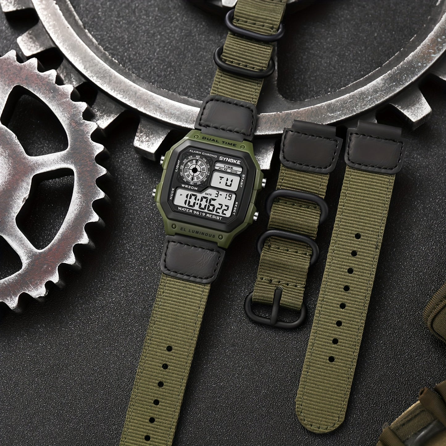 SYNOKE Men's Digital Sports Watch - Shockproof, Luminous Display with Stopwatch & Alarm, Nylon Strap