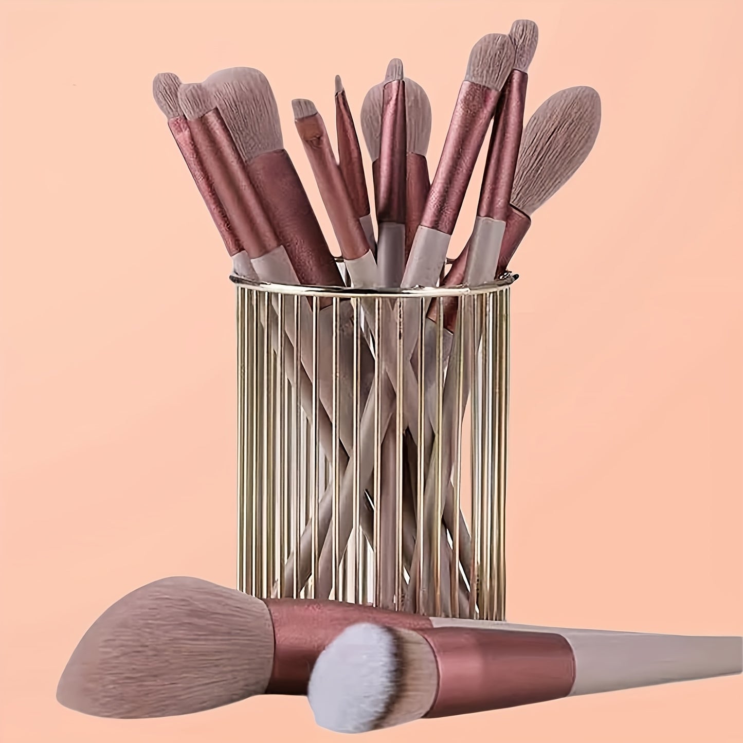 13pcs Luxury Oval Makeup Brush Set with Soft Nylon Bristles, Unscented, ABS Handles - Perfect for Normal Skin, Includes Travel Bag, Beauty Essentials|Elegant Brush Set|Durable ABS Handles