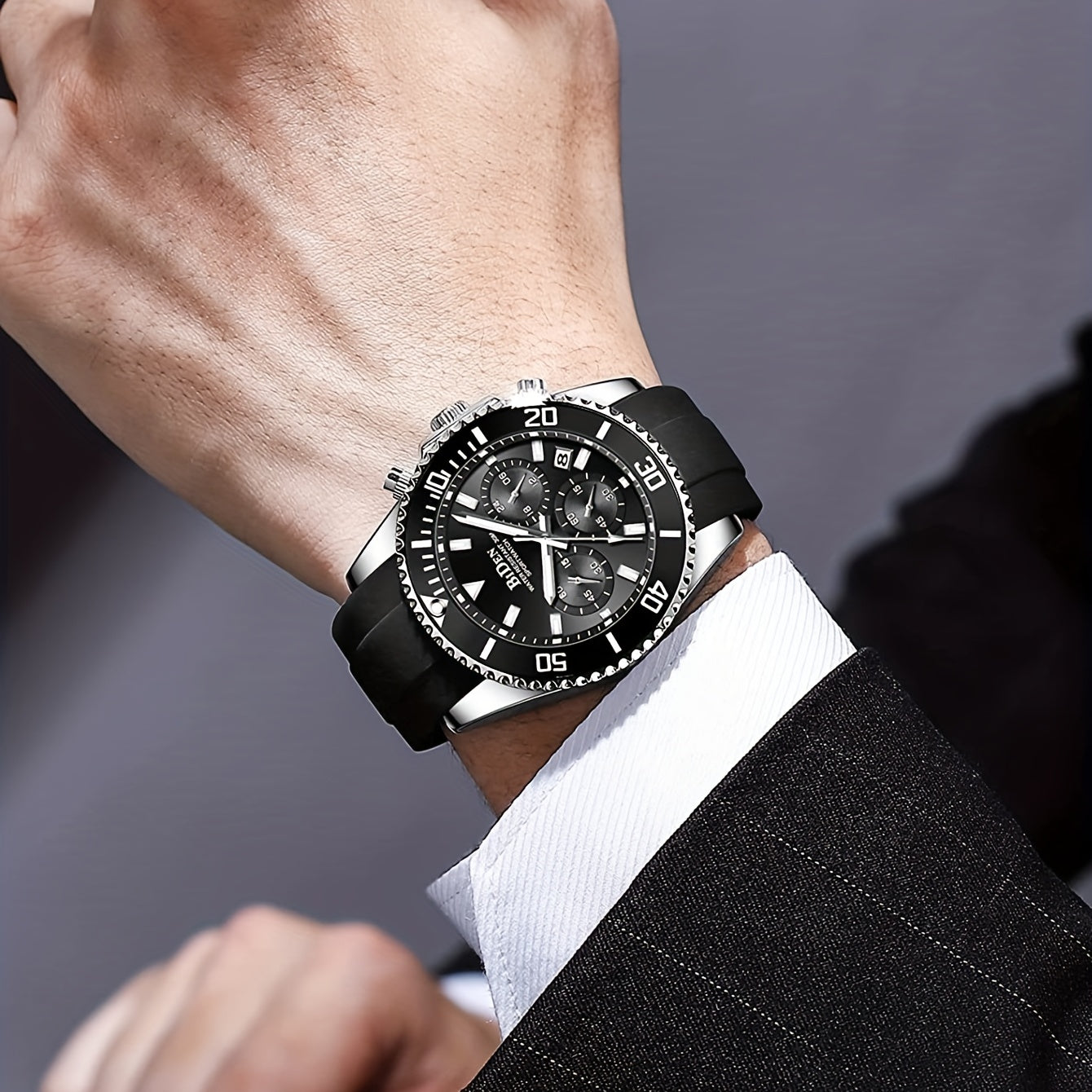 Men'S Sports Watch - Lightweight Silicone Strap with 6-Hand Chronograph, Analog Quarts Movement, 30M Water Resistant, Stopwatch, Calendar, Zinc Alloy Case, Electronic Drive, Non-Rechargeable Button Battery, Perfect for Casual