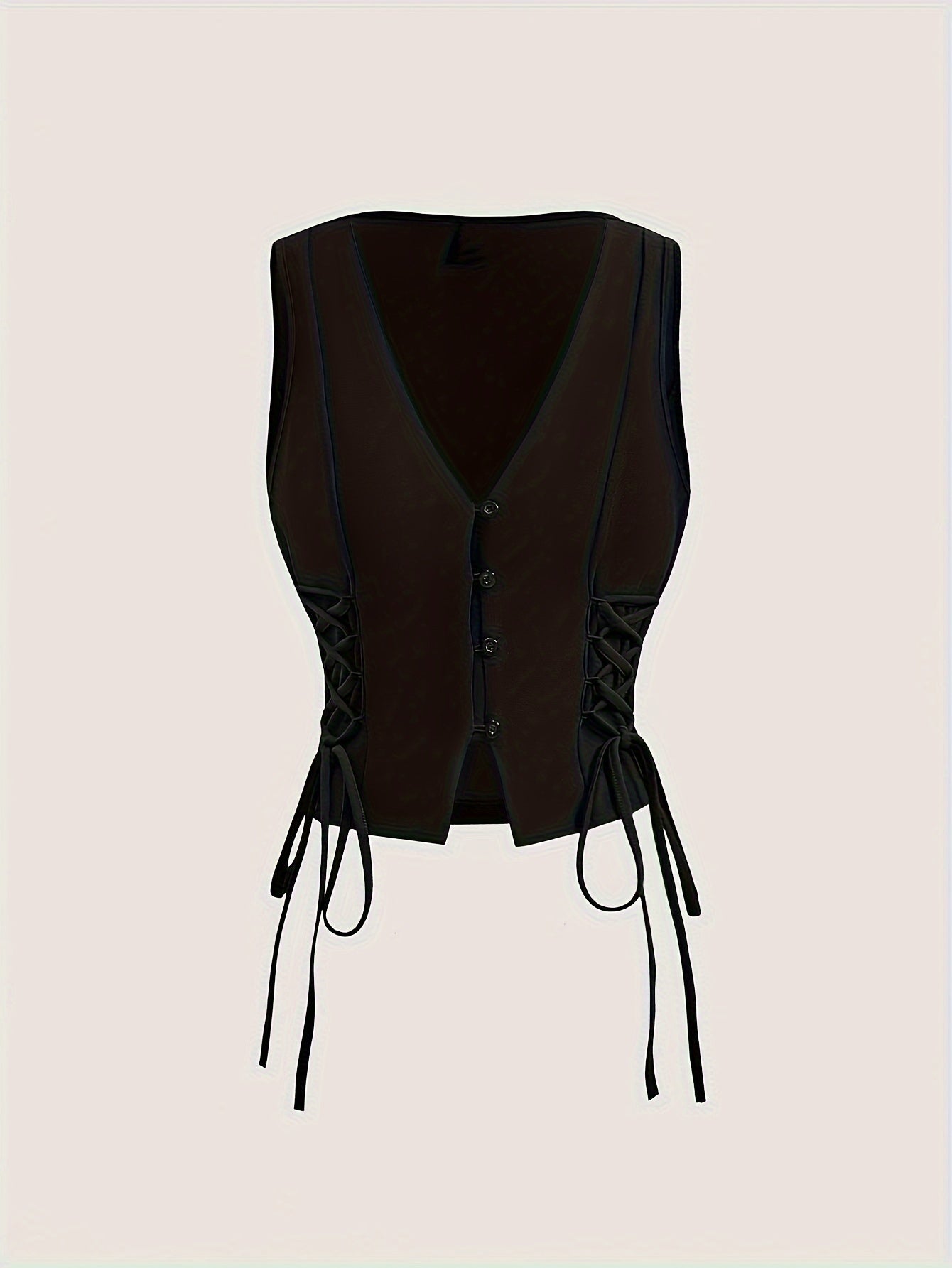 Elegant Direction Women's Sleeveless Vest - V-Neck Padded Shoulders with Adjustable Lacing Detail, Machine Washable Solid Color for Spring Summer Fall, Versatile Layering Piece for Casual & Formal Outfits, Seasonal Fashion, M