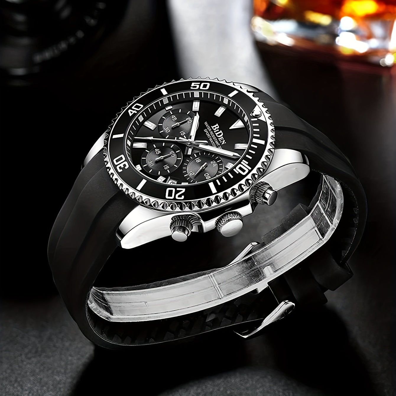 Men'S Sports Watch - Lightweight Silicone Strap with 6-Hand Chronograph, Analog Quarts Movement, 30M Water Resistant, Stopwatch, Calendar, Zinc Alloy Case, Electronic Drive, Non-Rechargeable Button Battery, Perfect for Casual