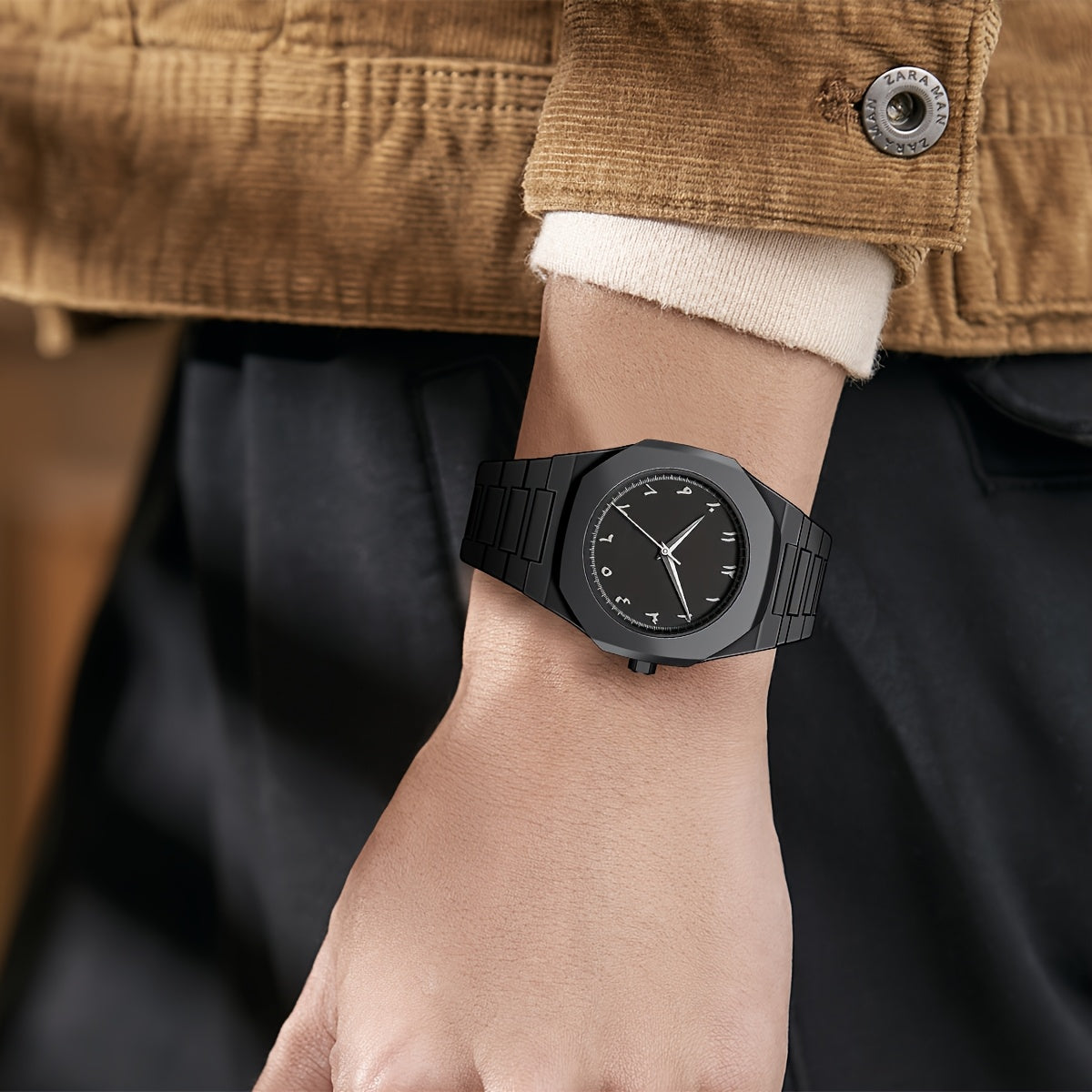 1pc PINTIME Fashionable Men'S Round Quartz Watch - Lightweight, Waterproof, Black Dial with White Markers & Hands, Silicone Strap, Button Battery, Everyday Watch|Minimalist Watch|Durable Watch
