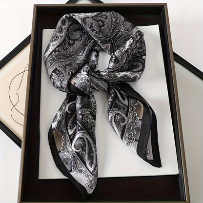 1pc Women's Luxurious Elegant Fashion Color Block Printed Bandana Scarf, 70*70cm, Suitable for Daily Wear, Best Choice for Gift