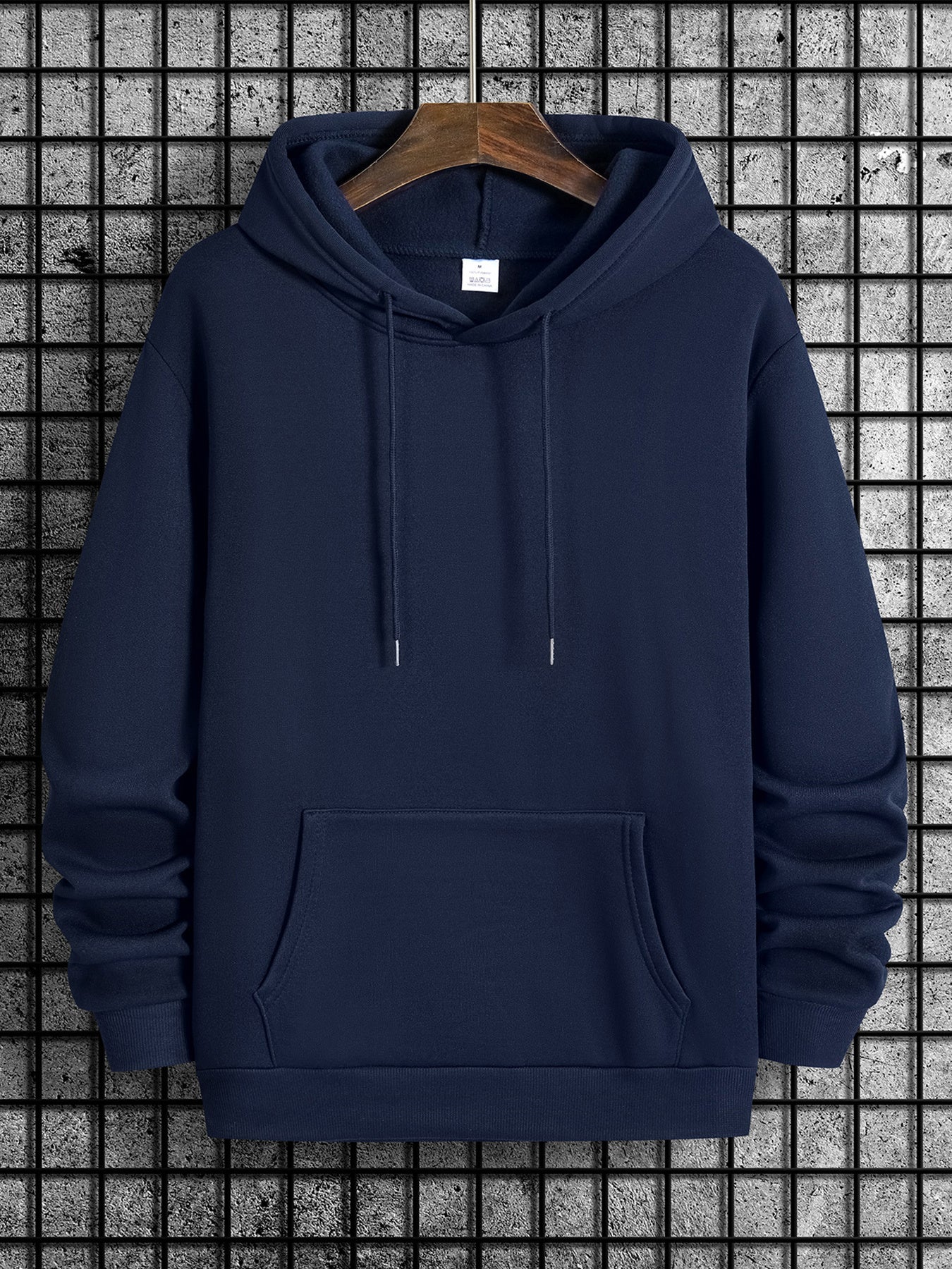 Men's Navy Blue Hooded Sweatshirt - "IT's NEVER LUCK IT's ALWAYS GOD" Print, Casual Polyester Knit, Long Sleeve with Kangaroo Pocket, Machine Washable for Spring & Autumn