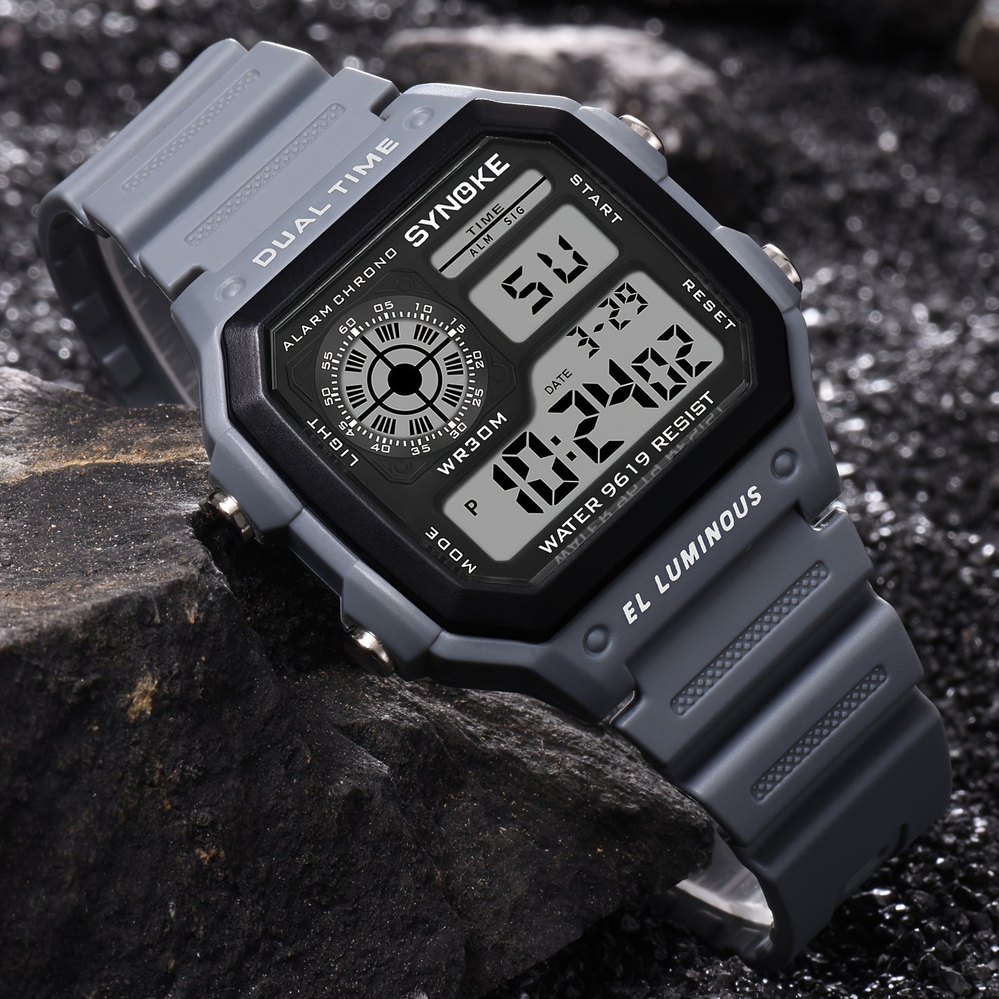 SYNOKE Men'S Outdoor Sports Watch - Digital LED Square Watch with Dual Time, Alarm, Chronograph, Date Display,, Black Plastic Strap, Sports Watch|Digital Display|Waterproof Watch