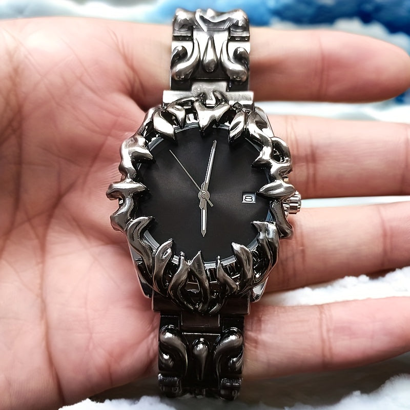 [Vintage Watch] PINTIME Men's Vintage Fashion Quartz Watch | Round Dial, Alloy Case, Pointer Date Display, Battery Powered | for Men, Birthday Gift, Father's Day, Mardi Gras Day, Campus Wear