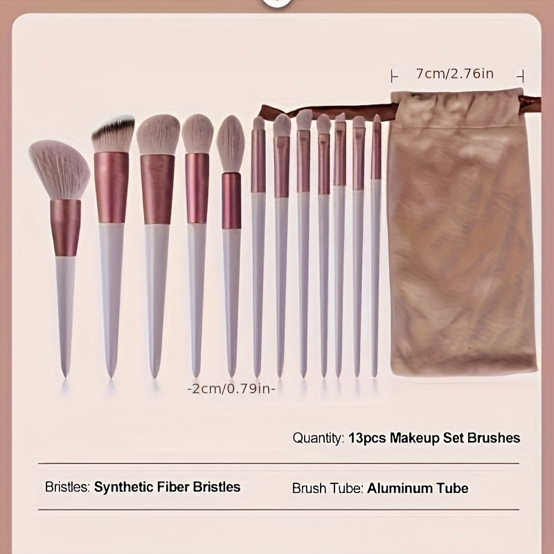 13pcs Luxury Oval Makeup Brush Set with Soft Nylon Bristles, Unscented, ABS Handles - Perfect for Normal Skin, Includes Travel Bag, Beauty Essentials|Elegant Brush Set|Durable ABS Handles