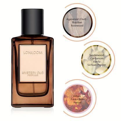LONKOOM Men's Eau De Parfum - 3.36oz, Refreshing & Long-Lasting Scent with Oriental Wood, Vanilla, Pepper, Vetiver, Tonka Bean & Amber Notes - Perfect Father's Day Gift