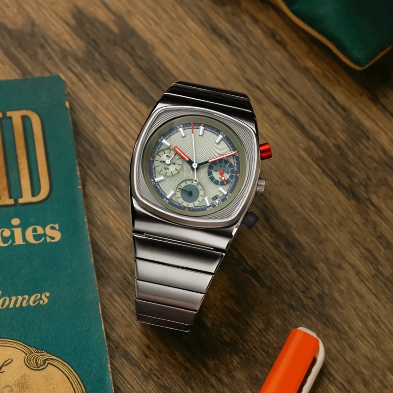 NASIR Men's Luxury Square Mechanical Watch, Stainless Steel, Date Feature, Casual Style