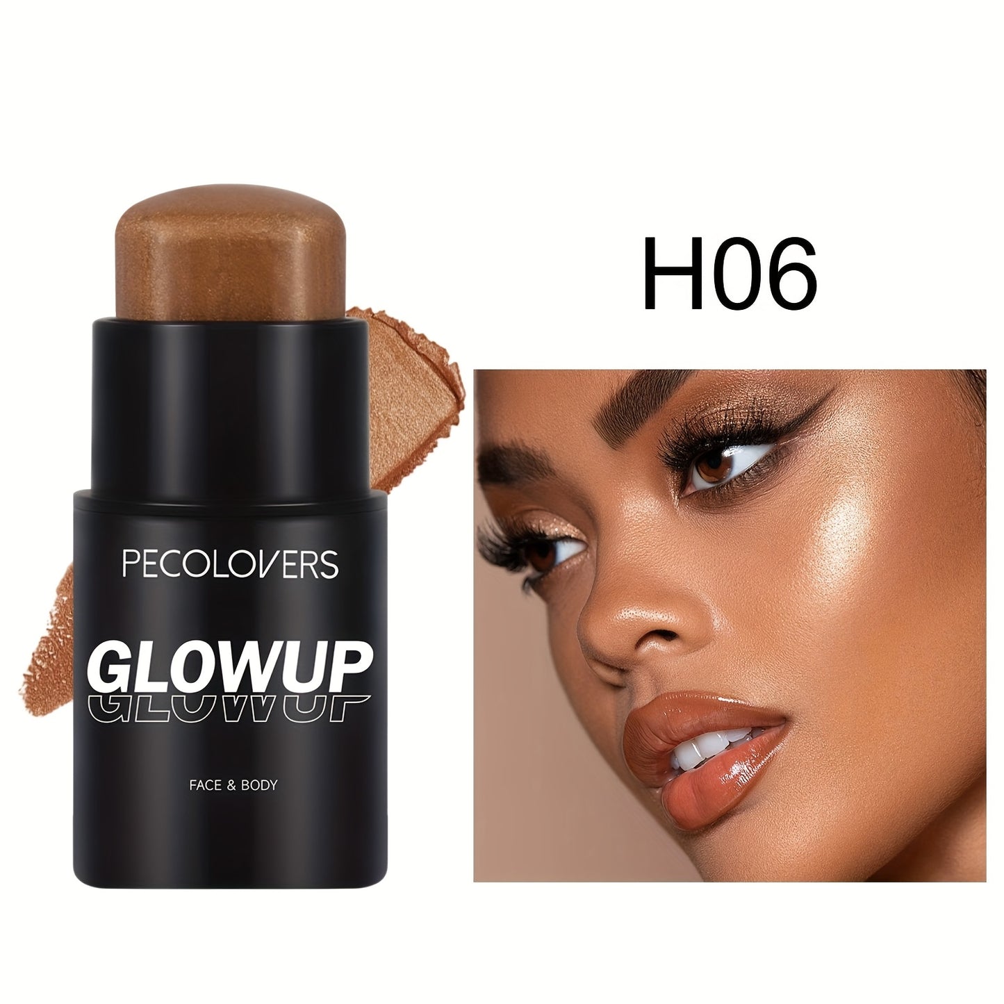 [1pc Glowup Highlighter] PECOLOVERS 1pc Glowup Highlighter Stick | Natural Brightening Face Contour & Highlight Makeup, Medium Coverage, Water-Resistant, Buildable Effect for Radiant Skin