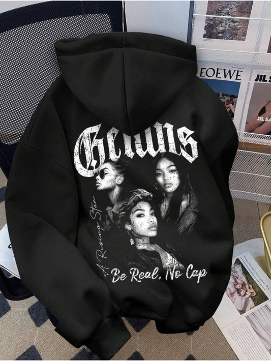 Women'S Casual Polyester Hoodie with Graphic Print, Drawstring Hooded Sweatshirt, All-Season Knit Fabric, 250g/m², Cartoon Pattern, Winter & Fall Fashion Clothing