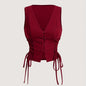 Elegant Direction Women's Sleeveless Vest - V-Neck Padded Shoulders with Adjustable Lacing Detail, Machine Washable Solid Color for Spring Summer Fall, Versatile Layering Piece for Casual & Formal Outfits, Seasonal Fashion, M