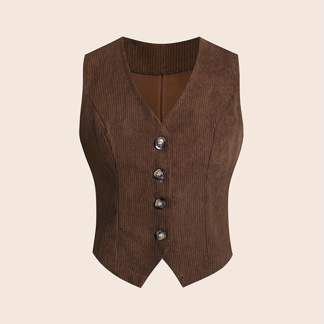 Solid Button Front Vest Suit Jacket Corduroy