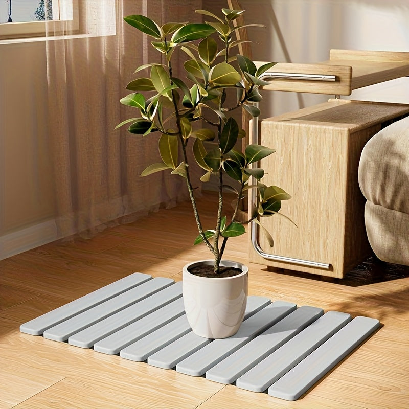 Foldable Stone Bath Mat - Super Absorbent Diatomaceous Earth, Non-Slip Quick-Drying, Easy to Clean, Compact & Space-Saving for Bathroom, Striped Design, Gray, Quickdrying Mat | Sleek Bath Accessory | PVC Backed Mat, Bathroom