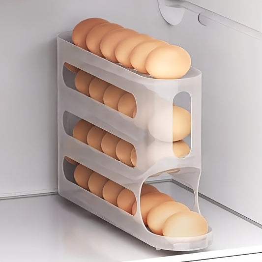 4-Layer Rolling Egg Storage Box – Large Capacity, Auto-Slide Organizer for Fridge Side Door