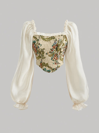 New Spring And Summer Collection, Stylish And Casual, Perfect for Vacations, Featuring a Floral Print with Ruffled Puff Sleeves.
