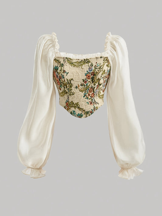 New Spring And Summer Collection, Stylish And Casual, Perfect for Vacations, Featuring a Floral Print with Ruffled Puff Sleeves.