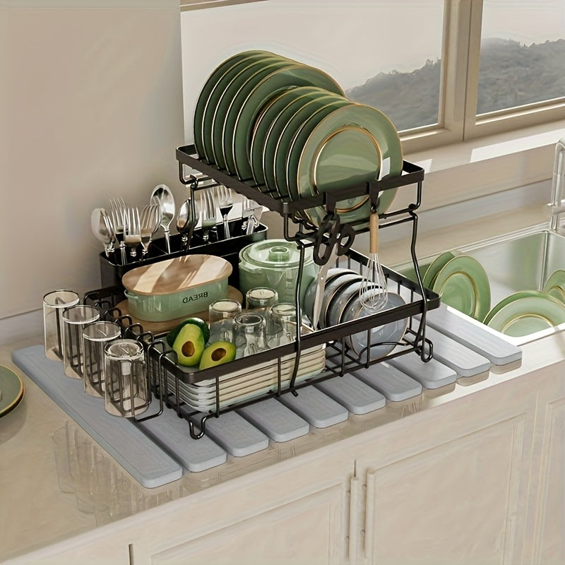 Foldable Stone Bath Mat - Super Absorbent Diatomaceous Earth, Non-Slip Quick-Drying, Easy to Clean, Compact & Space-Saving for Bathroom, Striped Design, Gray, Quickdrying Mat | Sleek Bath Accessory | PVC Backed Mat, Bathroom