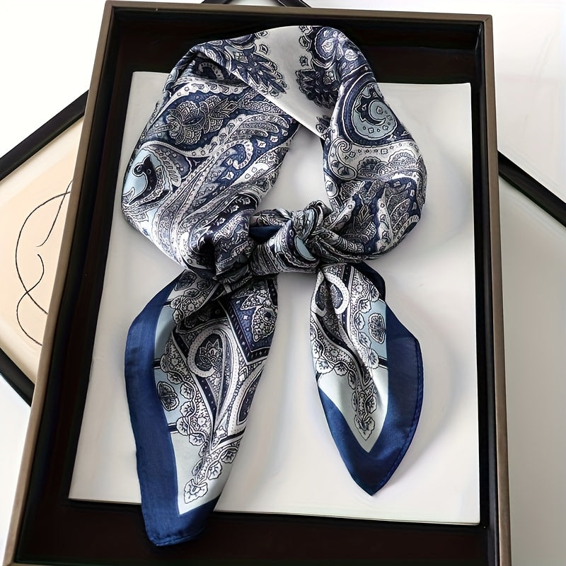 1pc Women's Luxurious Elegant Fashion Color Block Printed Bandana Scarf, 70*70cm, Suitable for Daily Wear, Best Choice for Gift