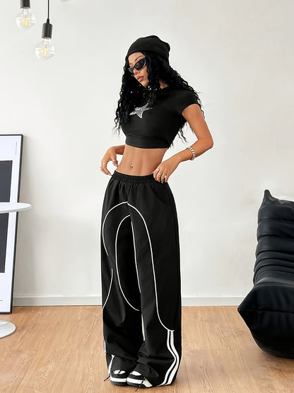 Women'S Casual Wide Leg Pants, 100% Polyester Solid Color, All-Season Comfort, Woven Fabric, 100g/m², Versatile Fashion Trousers for Adults