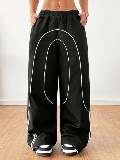 Women'S Casual Wide Leg Pants, 100% Polyester Solid Color, All-Season Comfort, Woven Fabric, 100g/m², Versatile Fashion Trousers for Adults