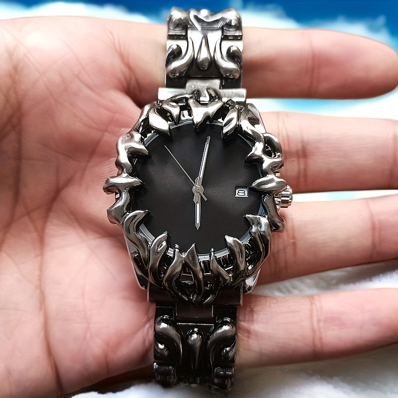 [Vintage Watch] PINTIME Men's Vintage Fashion Quartz Watch | Round Dial, Alloy Case, Pointer Date Display, Battery Powered | for Men, Birthday Gift, Father's Day, Mardi Gras Day, Campus Wear