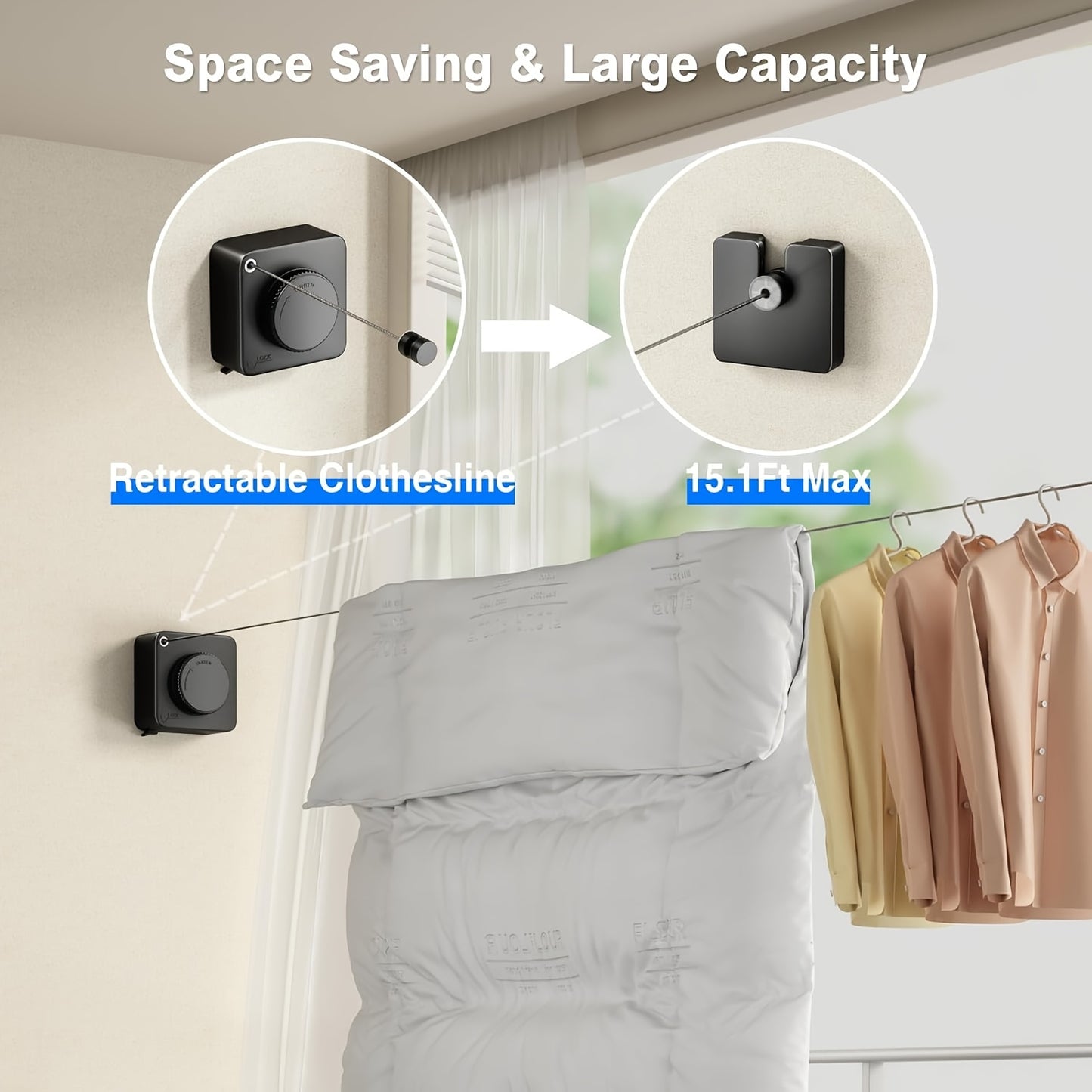 1pc Heavy-Duty Telescopic Indoor/Outdoor Clothesline - Wall-Mounted Stainless Steel, 4.6 meter Long, Space-Saving Design for Efficient Laundry Drying, Laundry Drying Solution|Modern Wall Mount|Durable Clothesline, Clothes Dry
