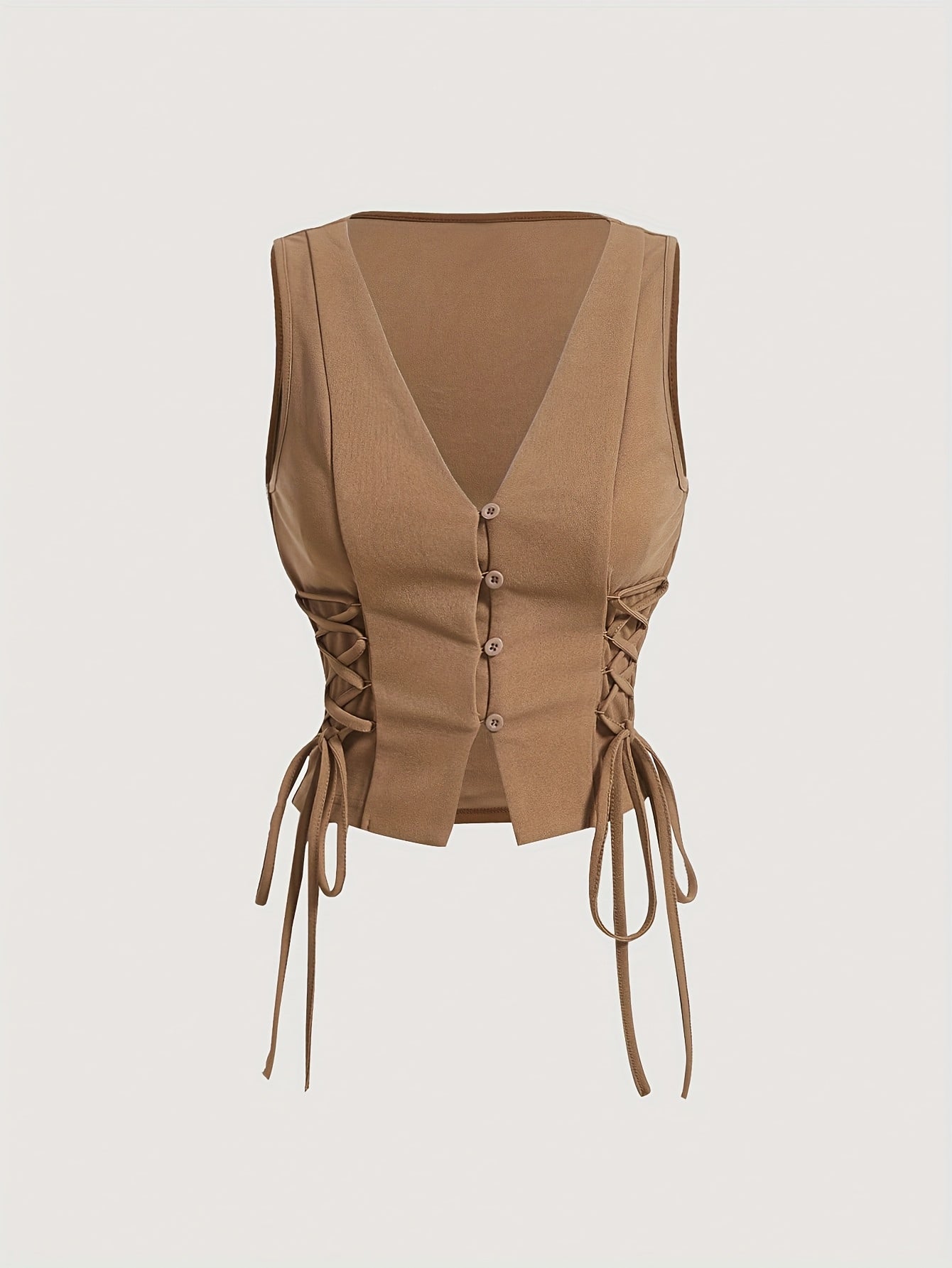 Elegant Direction Women's Sleeveless Vest - V-Neck Padded Shoulders with Adjustable Lacing Detail, Machine Washable Solid Color for Spring Summer Fall, Versatile Layering Piece for Casual & Formal Outfits, Seasonal Fashion, M