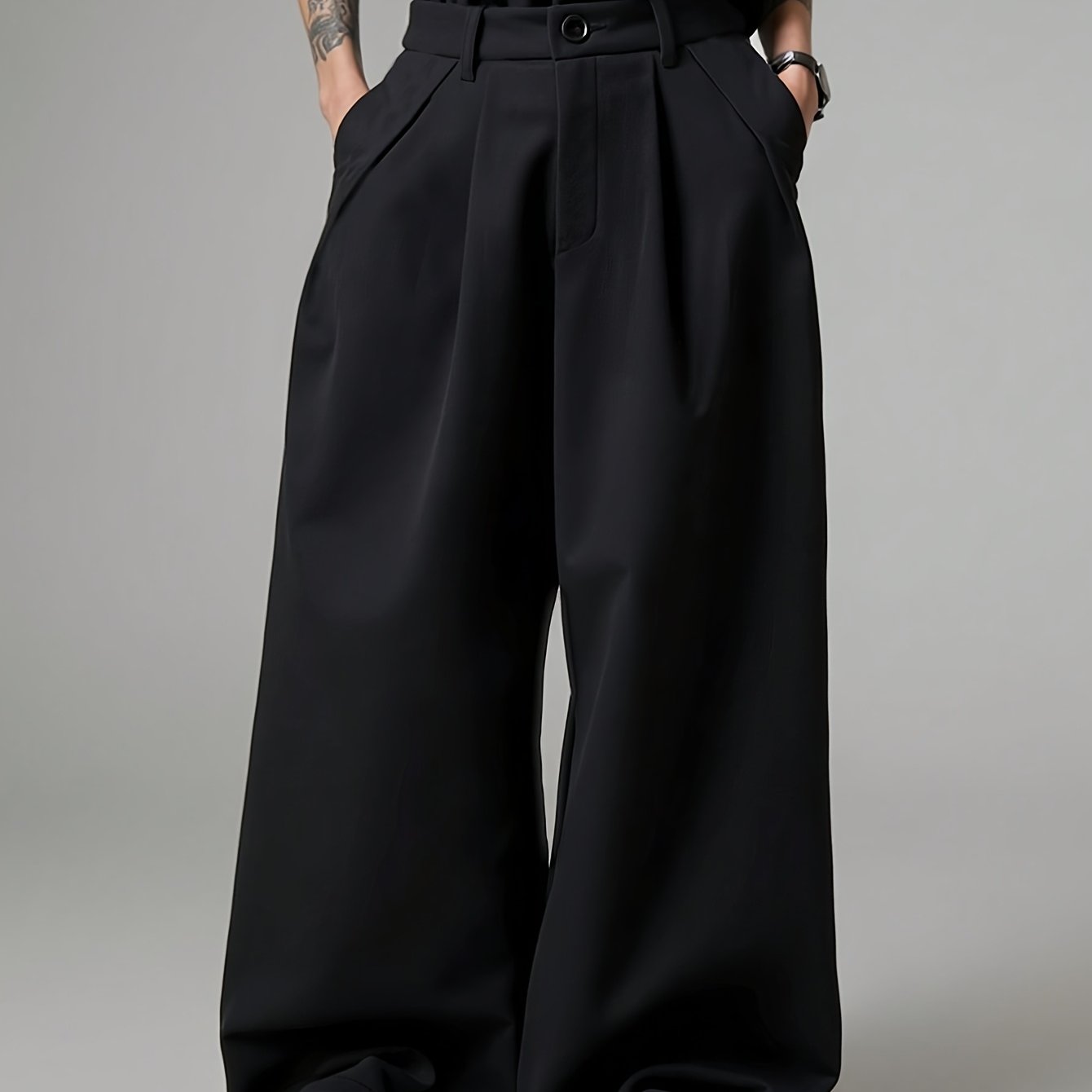 Men'S Loose Fit Solid Color Wide Leg Pants with Pockets - Casual, Soft, and Comfortable for Spring, Street Style, Casual Wear Pants|Wide Leg Trousers|Nonstretch Fabric