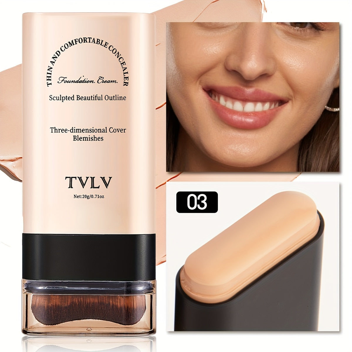 2-in-1 Concealer and Foundation Stick, Covers Dark Circles, Waterproof and Sweat-Resistant, Creates Flawless-Looking Makeup