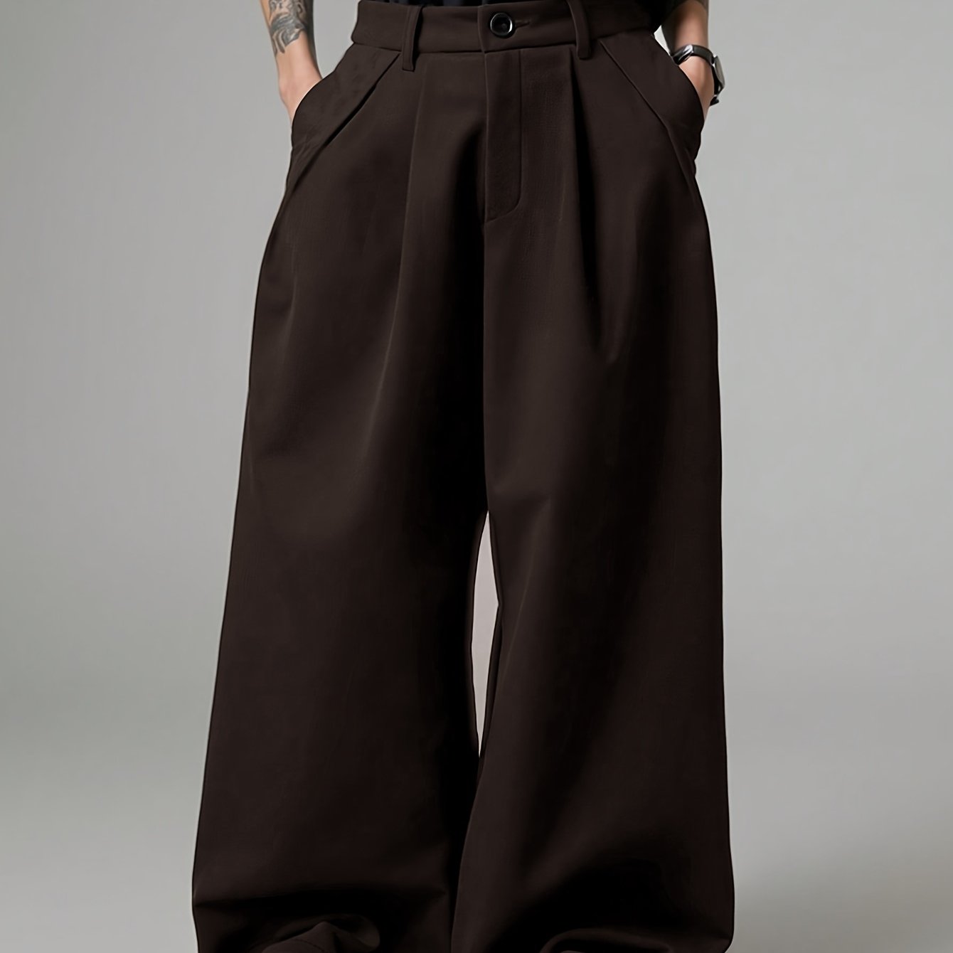 Men'S Loose Fit Solid Color Wide Leg Pants with Pockets - Casual, Soft, and Comfortable for Spring, Street Style, Casual Wear Pants|Wide Leg Trousers|Nonstretch Fabric