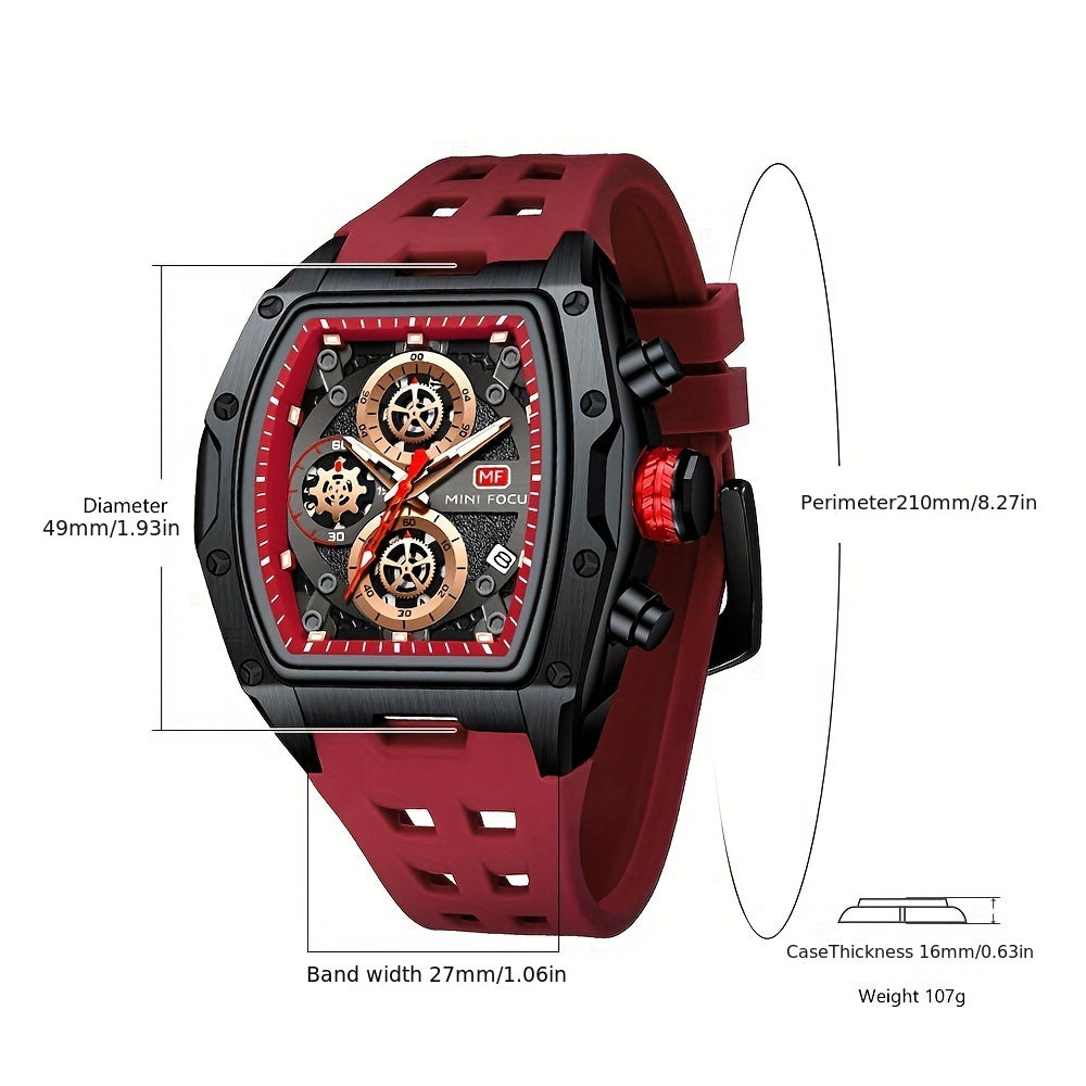 MINI FOCUS Women's Military Sport Watch - Barrel-Shaped Case, Orange Silicone Strap, Chronograph, Luminous Hands & Date Display, 3ATM High Quality Quartz Wristwatch