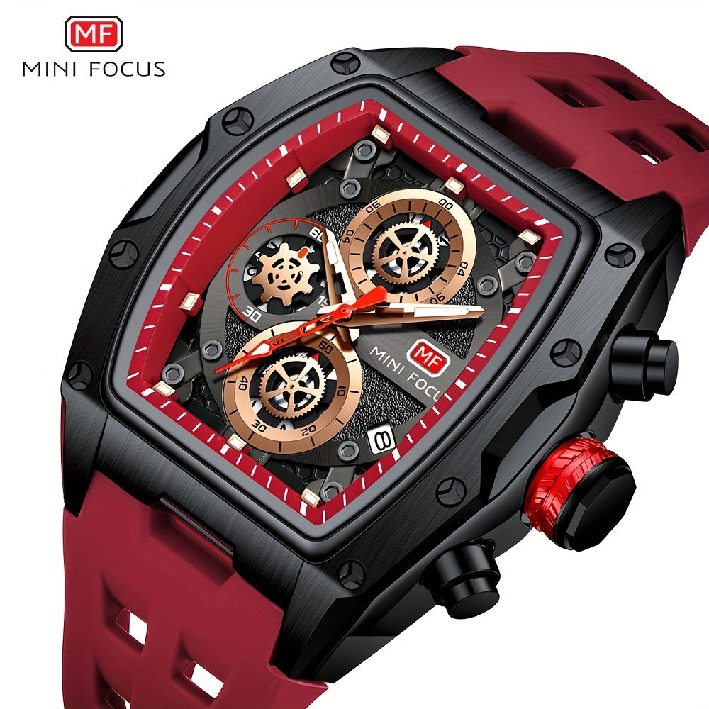 MINI FOCUS Women's Military Sport Watch - Barrel-Shaped Case, Orange Silicone Strap, Chronograph, Luminous Hands & Date Display, 3ATM High Quality Quartz Wristwatch