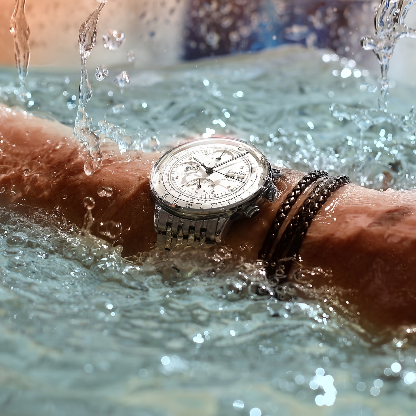 Fully Automatic Mechanical Watch Men's Multifunctional Year Month Calendar Week Watch, Luminous Display Curved Screen, Unique Personality, Waterproof Feature