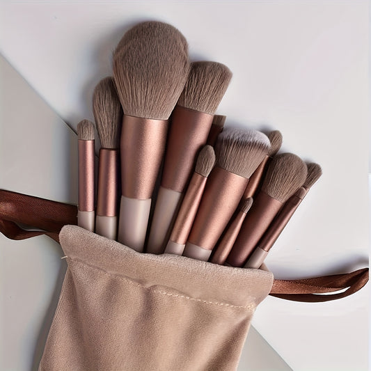 13pcs Luxury Oval Makeup Brush Set with Soft Nylon Bristles, Unscented, ABS Handles - Perfect for Normal Skin, Includes Travel Bag, Beauty Essentials|Elegant Brush Set|Durable ABS Handles