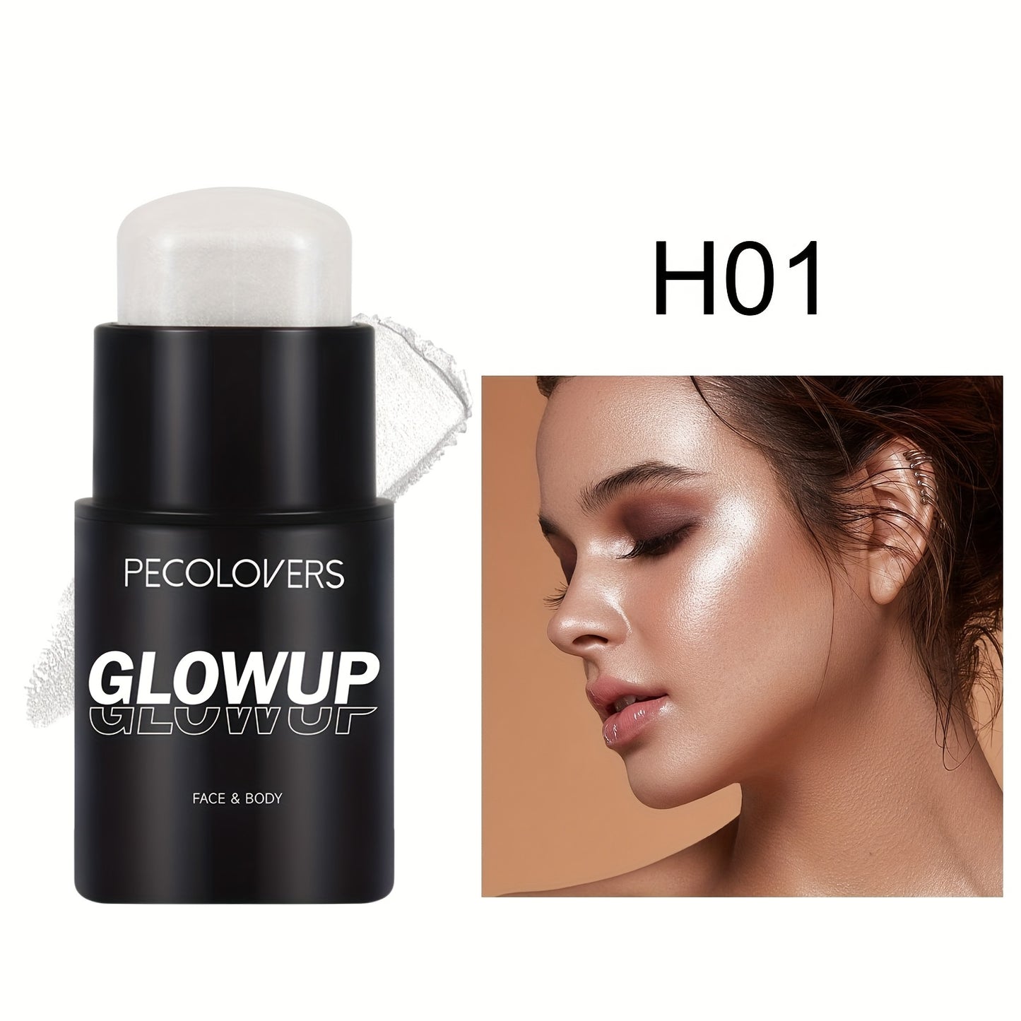 [1pc Glowup Highlighter] PECOLOVERS 1pc Glowup Highlighter Stick | Natural Brightening Face Contour & Highlight Makeup, Medium Coverage, Water-Resistant, Buildable Effect for Radiant Skin