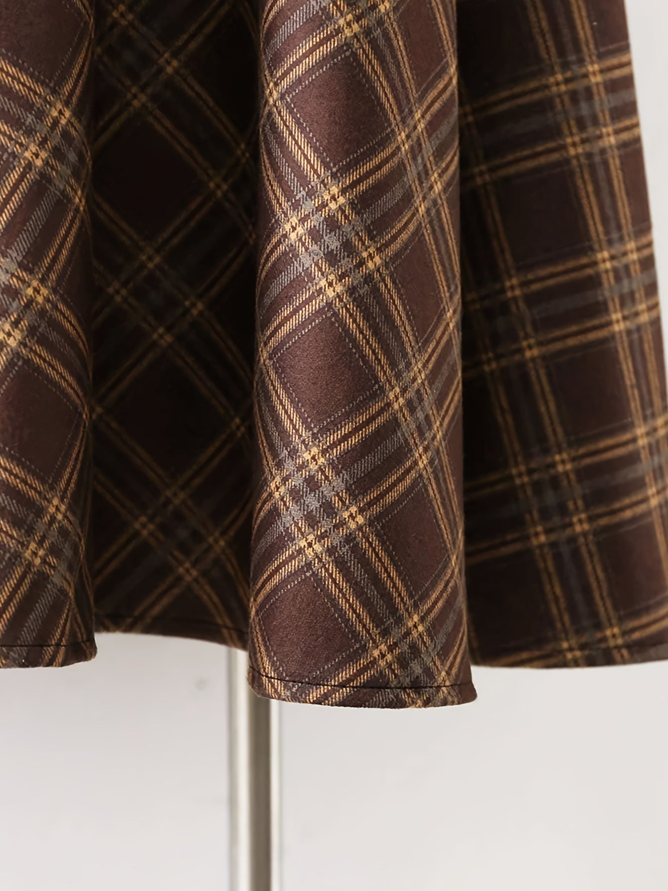 Elegant Brown & White Plaid Women's Skirt - High-Waisted A-Line Midi Skirt with Adjustable Belt, Machine Washable, Perfect for Spring/Fall Casual or Dressy Outfits