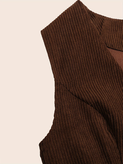 Solid Button Front Vest Suit Jacket Corduroy