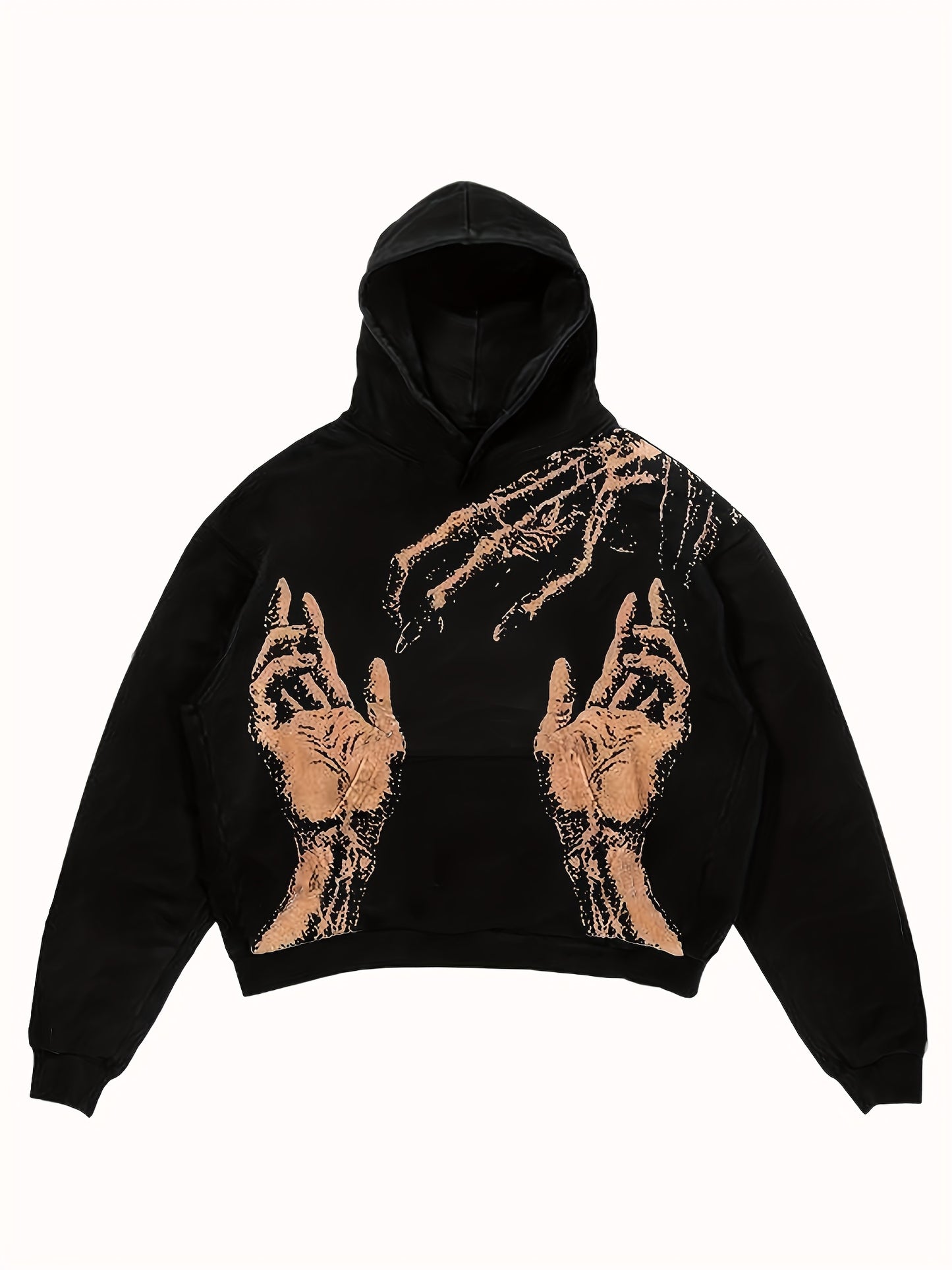 Women's Y2K Graphic Print Hoodie with Kangaroo Pocket - Black Casual Long Sleeve Pullover, Artistic Hand Design, Polyester Knit Fabric, Machine Washable, Sporty Graphic Hoodie | Anime Print Apparel | Machine Washable Top