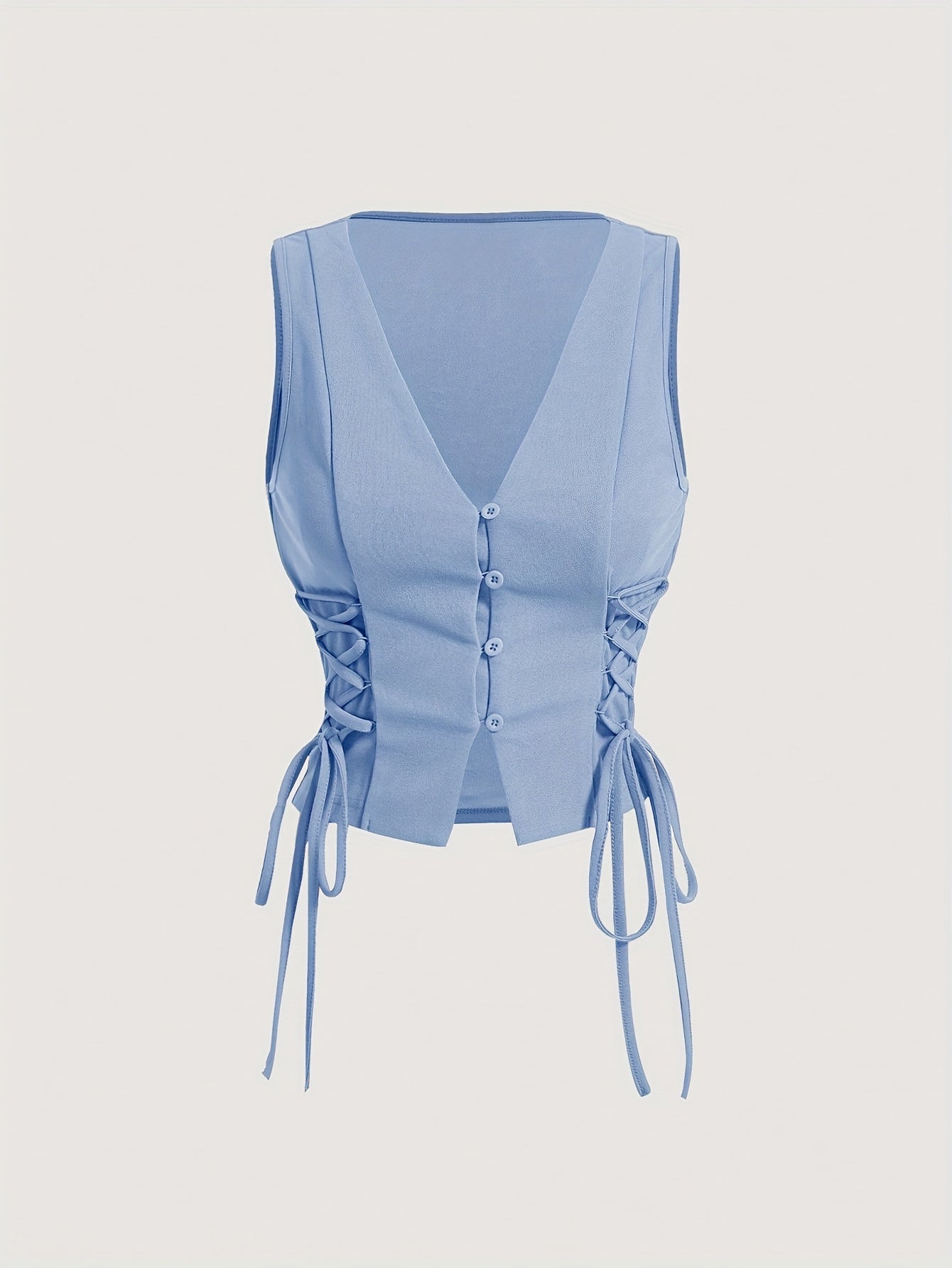 Elegant Direction Women's Sleeveless Vest - V-Neck Padded Shoulders with Adjustable Lacing Detail, Machine Washable Solid Color for Spring Summer Fall, Versatile Layering Piece for Casual & Formal Outfits, Seasonal Fashion, M