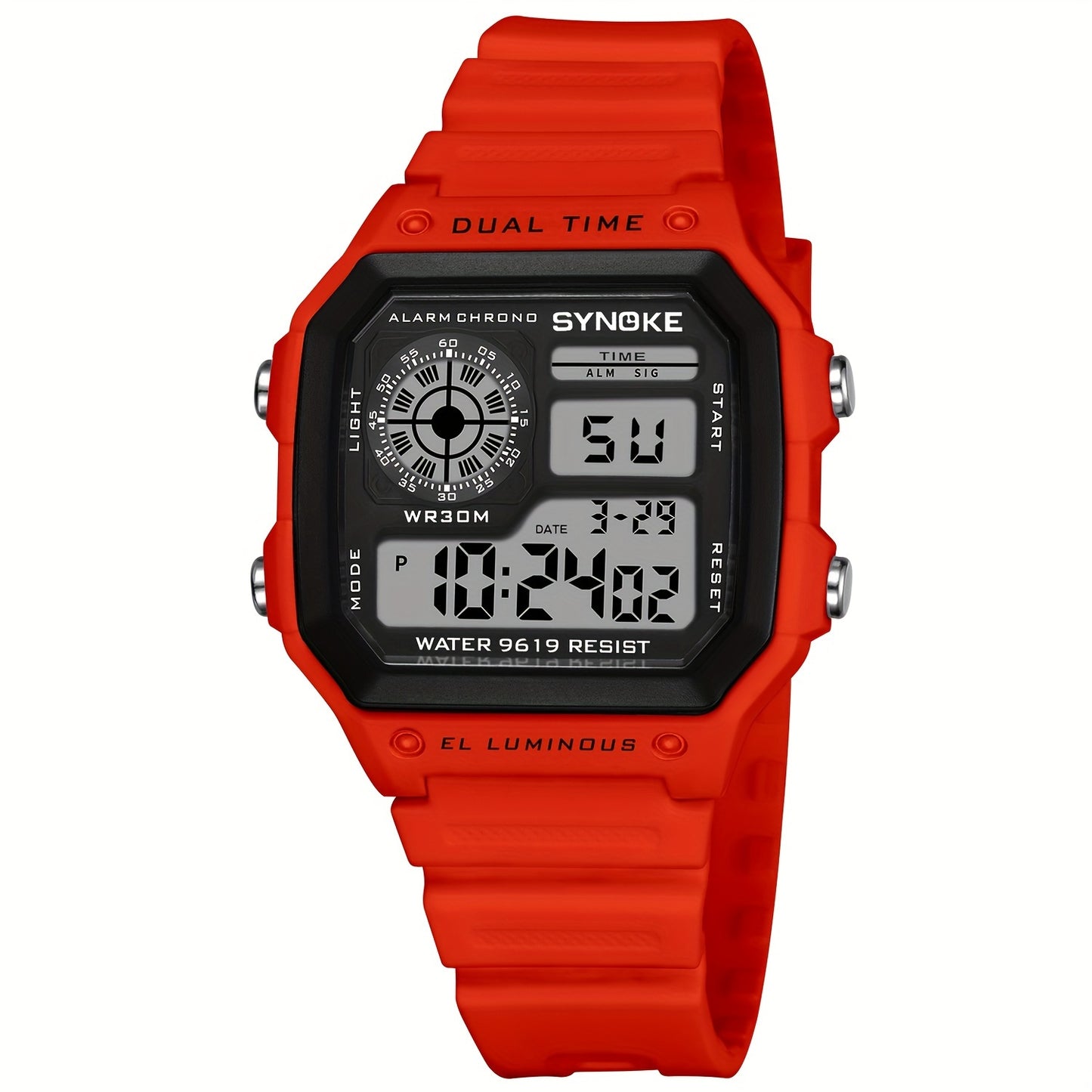 SYNOKE Men'S Outdoor Sports Watch - Digital LED Square Watch with Dual Time, Alarm, Chronograph, Date Display,, Black Plastic Strap, Sports Watch|Digital Display|Waterproof Watch