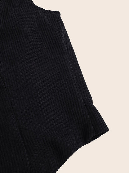 Solid Button Front Vest Suit Jacket Corduroy