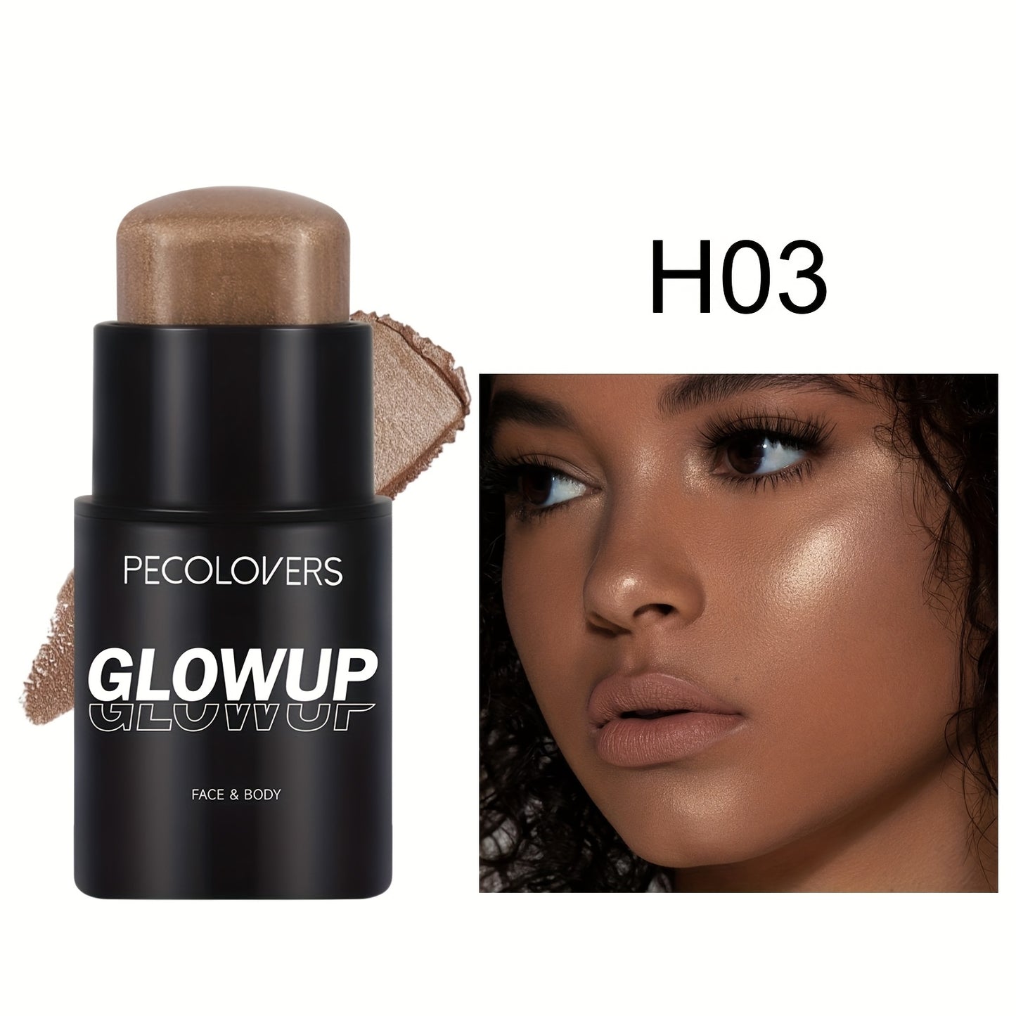 [1pc Glowup Highlighter] PECOLOVERS 1pc Glowup Highlighter Stick | Natural Brightening Face Contour & Highlight Makeup, Medium Coverage, Water-Resistant, Buildable Effect for Radiant Skin